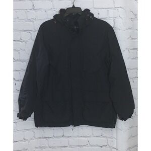 Lands' End Parka Jacket Medium 38 40  Full Zip Hooded Black Cargo Pocket Coat